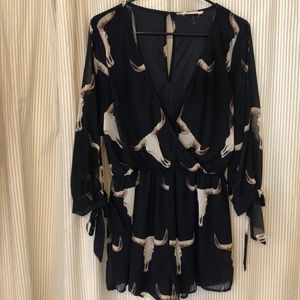 Cow skull navy blue romper